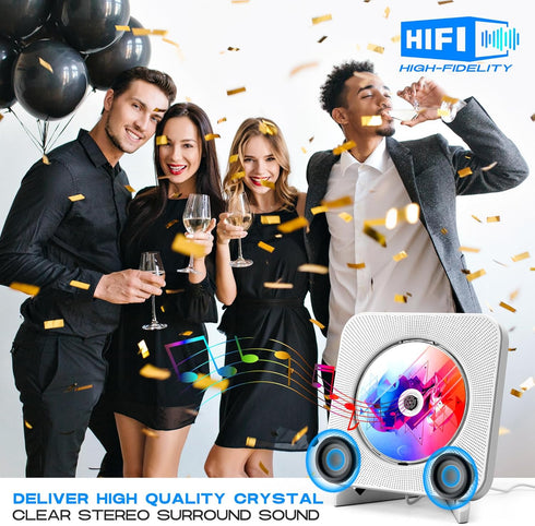 Wall CD Player with Speakers, ROADOM Bluetooth CD Player for Home, Hi-Fi Stereo Sound, Remote Control, White
