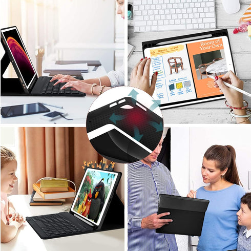 Keyboard Case for iPad 10.2" 9th 8th 7th Generation, Detachable Bluetooth Keyboard and Pencil Holder, Auto Sleep/Wake