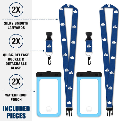 Cruise Lanyards Extra Large Waterproof Cell Phone Pouch - Touch Screen Dry Case for Phones up to 7” (2-Pack)