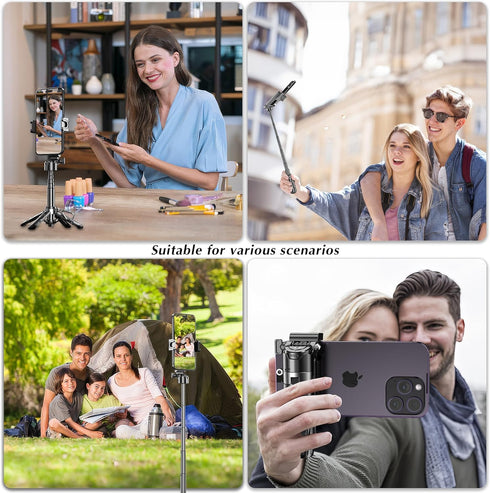 EUG-PRODUCTS 4-in-1 10m Mini Selfie Stick Tripod, Extendable Grip Phone Tripod with Detachable Remote Pocket Size, Mini