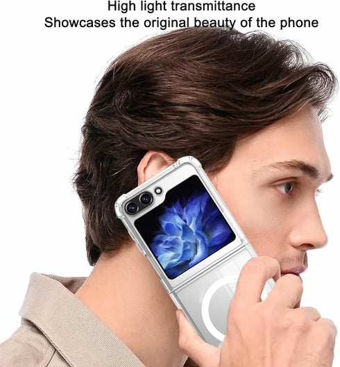 Clear Magnetic Case for Samsung Galaxy Z Flip 6, Slim Shockproof Anti-Yellow Transparent Phone Cover for Men and Women