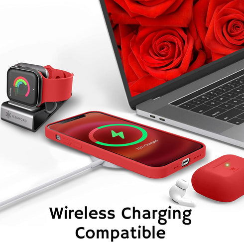 IceSword iPhone 12 Pro Max Case, Red Liquid Silicone Shockproof Cover, Cute Gel Rubber Drop Protective 6.7"