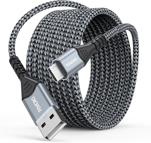FEMORO 15ft Micro USB Cable, USB Type A to Micro USB 2.0 Charger, Braided Long Data Transfer Cord for Devices