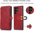 Asuwish Wallet Detachable Cover for Samsung Galaxy S23 Ultra 5G, Leather Flip Credit Card Holder with Magnetic Back, Red