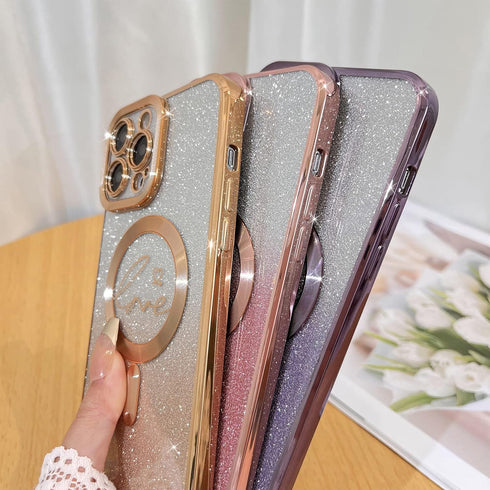 Fiyart iPhone 13 Pro Max Case - Gold Magnetic Glitter, Clear Love Heart Plating, Shockproof, MagSafe Compatible, 6.7"