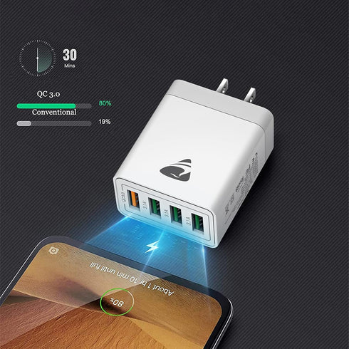 Aioneus 40W 4-Port USB Wall Charger, Fast Charging Block for iPhone 15, Samsung, Android Phones