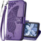 iPhone 12 Pro/iPhone 12 Wallet Case, Women Flip Folio Cover with Butterfly Embossed PU Leather, Purple