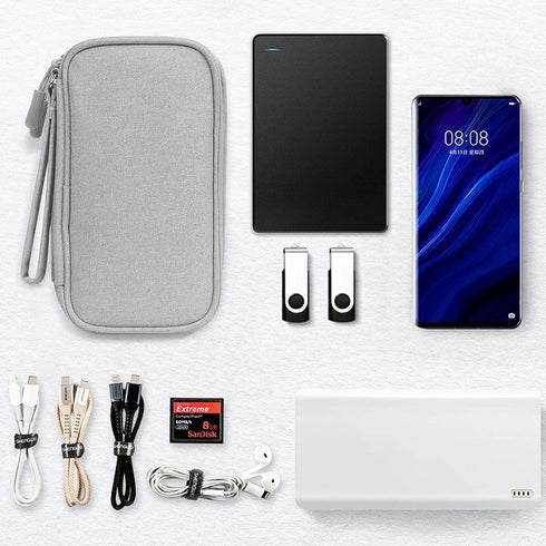 Skycase Electronic Organizer Travel Case - Waterproof Double Layers Storage Bag for Accessories, Charger, Cable, Grey