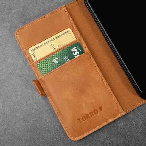 TORRO Phone Case for iPhone SE/8/7, Premium Genuine Leather Cover with Card Slots and Horizontal Viewing Stand