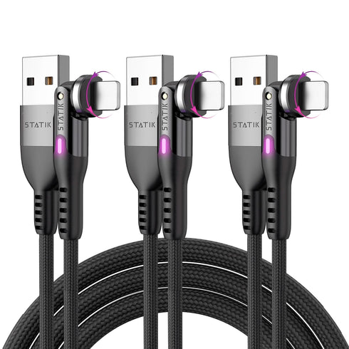 Statik PowerPivot 12W USB to iPhone Compatible Charging Cable - Right Angle with 360 Degree Rotating Head