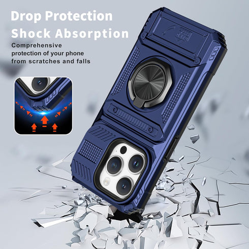 Vofolen Wallet Case for iPhone 14 Pro Max, Card Holder + 360° Magnetic Ring Kickstand, Blue