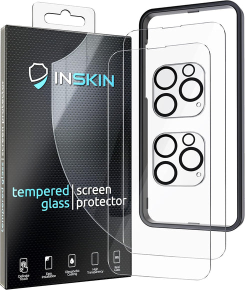 Inskin Tempered Glass Screen Protector for iPhone 14 Pro Max 6.7 inch - Ultimate 2+2 Bundle with Camera Lens Guard,