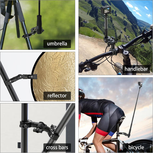 Double Clamp Mount Bracket Magic Arm with 1/4" Screw, Double Camera Clamp for Umbrella, Light Stand, Bike, Photography