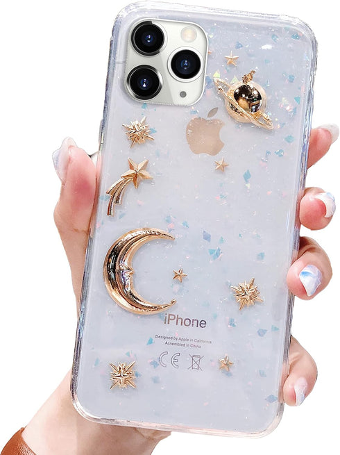 Bonitec for Apple iPhone 11 Pro Max Case, 3D Bling Planet Glitter with Space Sparkle, Shockproof Cover