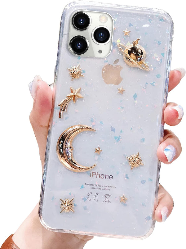 Bonitec for Apple iPhone 11 Pro Max Case, 3D Bling Planet Glitter with Space Sparkle, Shockproof Cover