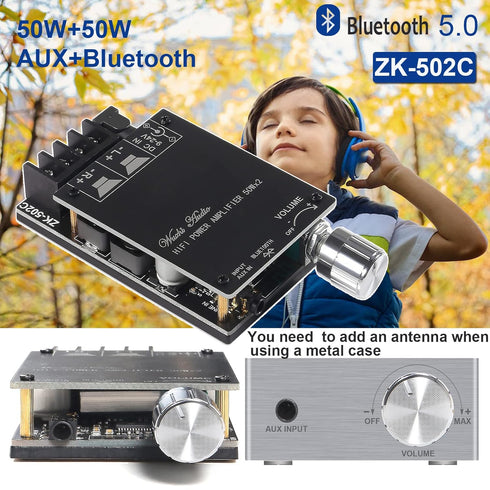ZK-502C Bluetooth 5.0 Amplifier Board,100w Audio Amp Board Dual Channel DC8-24V, Password Free Connect to Phone Quietly for Home Passive Speakers TPA3116D2