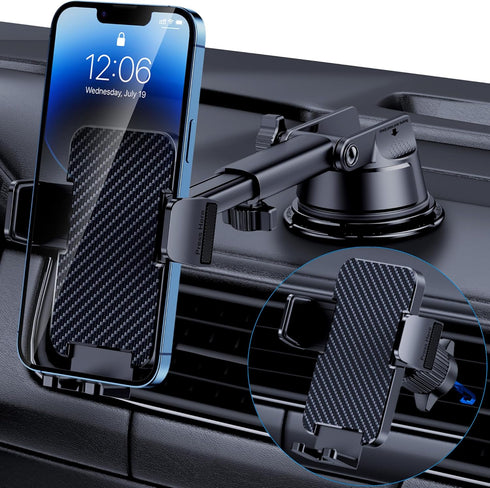 Military Grade Phone Holder Car, Ultra Strong Base, 3 in 1 Phone Mount for Dashboard Windshield Air Vent, Hands-Free