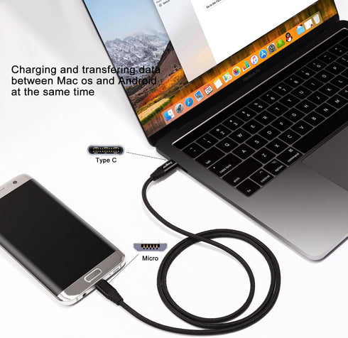 Fasgear 30cm Nylon Braided USB C to Micro USB Cable, compatible with Galaxy S7/S6, HTC One/10, and more (Black)