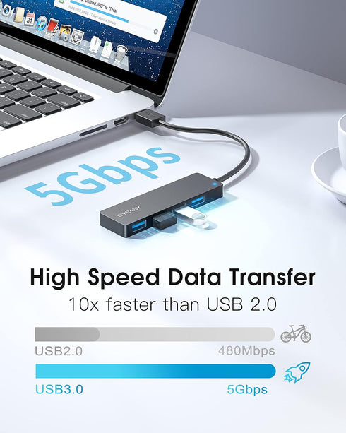 BYEASY 4 Port USB 3.0 Hub, Ultra Slim Portable Data Hub for iMac Pro, MacBook Air, Mac Mini/Pro, Surface Pro