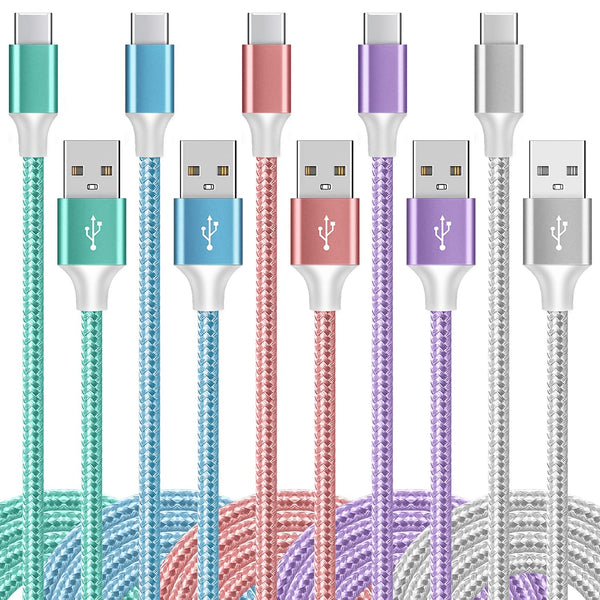 USB C Cable, 5 Pack (3/3/6/6/10FT), Nylon Braided 3A Fast Charging Cord for Samsung Galaxy S22, S21, S20, LG, Motorola