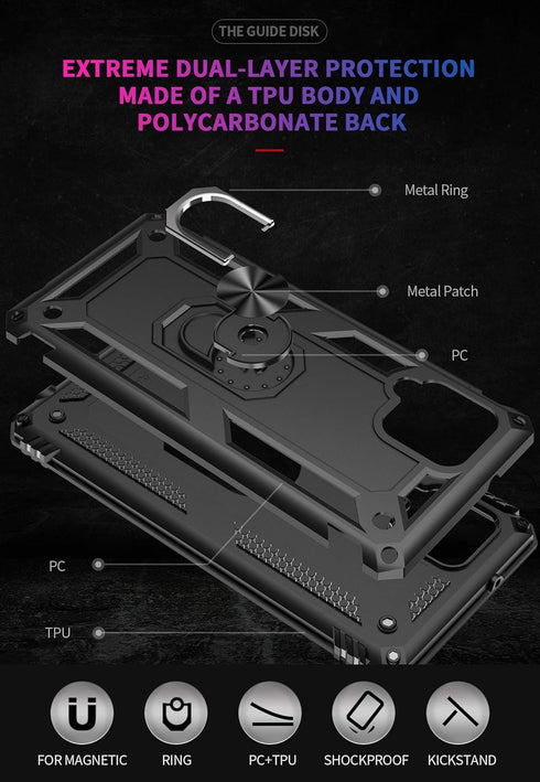 Galaxy A42 5G Case with Screen Protector, Black Military Grade 16ft Drop Tested Cover with Magnetic Kickstand
