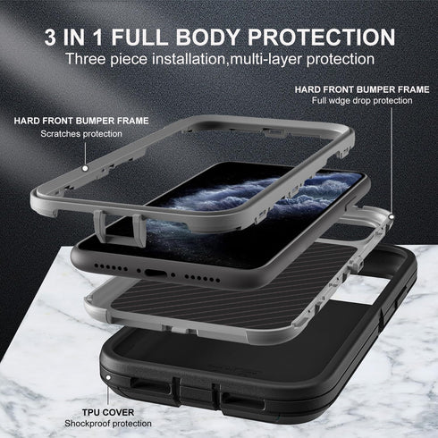 Shop iPhone 11 Pro Max Case: Military Grade 3-in-1 Heavy Duty, Shockproof, Drop Proof, Dust Proof + 2 Tempered Glass