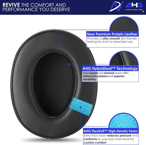 Premium WH-H900N & MDR-100ABN Ear Pads Cushions for Sony Headphones (Black) | Protein Leather, High-Density Foam,