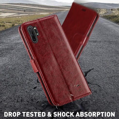MONASAY Wallet Case for Galaxy Note 10+ Plus, 6.8 inch Flip Folio Leather Cell Phone Cover with RFID Blocking, Burgundy