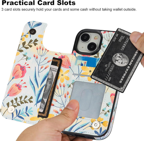 HAOPINSH iPhone 15 Wallet Case, Floral PU Leather Folio with Card Holder, Kickstand, Shockproof, 6.1" for Women & Girls.
