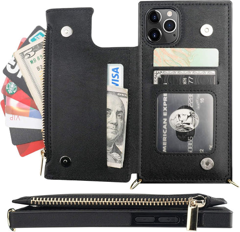 Bocasal Crossbody Wallet Case for iPhone 11 Pro, Card Holder, Zipper Slot Protector, Shockproof Purse Cover, 5.8 Inch