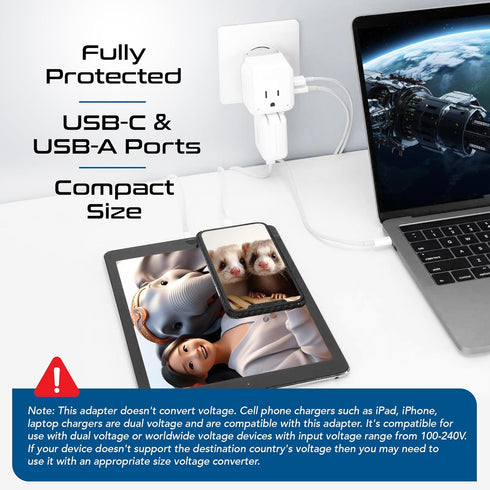 Ceptics Brazil Power Plug Adapter Travel Set - 20W PD & QC, Safe Dual USB & USB-C, Compact & Powerful
