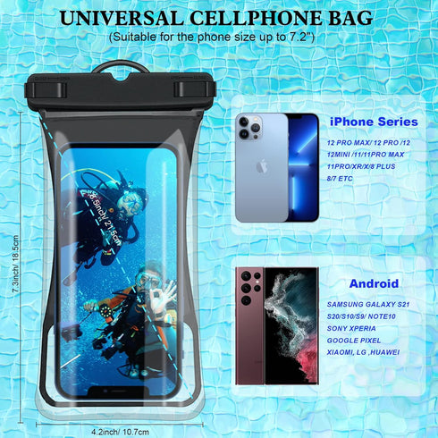 7.0" Universal Waterproof Phone Pouch, Floating Cellphone Dry Bag Case with Lanyard, IPX8 Waterproof for iPhone
