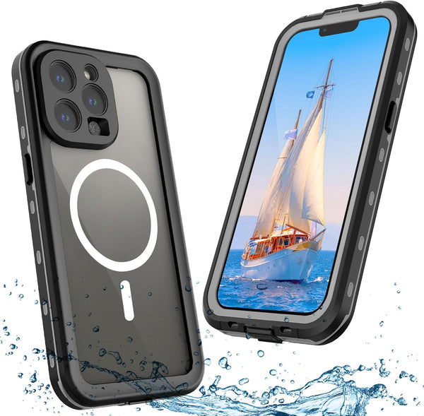 ShellBox Waterproof Case for iPhone 15 Pro Max, Built-in Screen Protector, Shockproof Heavy Duty Cover, 6.7 inch (Black)