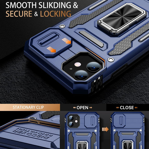 Goodon for iPhone 11 Case with Sliding Camera Cover + Screen Protector - Metal Magnetic Kickstand - Military-Grade Shockproof Matte Protective Phone Case 6.1" for Men Women Girls - Navy Blue