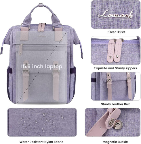 Backpack 15.6 Inch Backpacks Daypack, 15.6 inch LOVEVOOK Laptop for Women, Teacher Nurse Bag Work Travel Computer