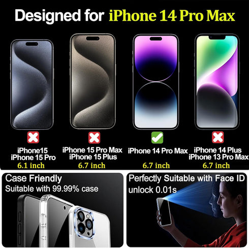 2 PACK iPhone 14 Pro Max Privacy Screen Protector - 25° Anti-Spy Tempered Glass, Easy Install, Bubble-Free, Colorful