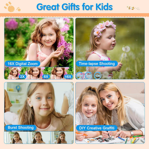 PROGRACE Kids Instant Print Camera, 1080P HD Photos & Videos, Perfect Birthday Gift for Boys & Girls Age 3-12 with 32GB