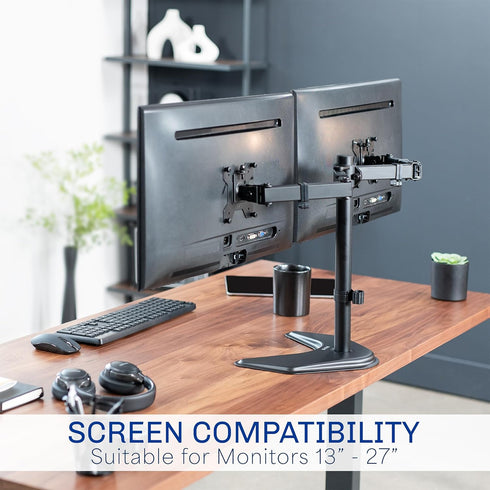 VIVO STAND-V002F Dual LED LCD Monitor Free-Standing Desk Stand for 2 Screens, Heavy-Duty Adjustable Arms