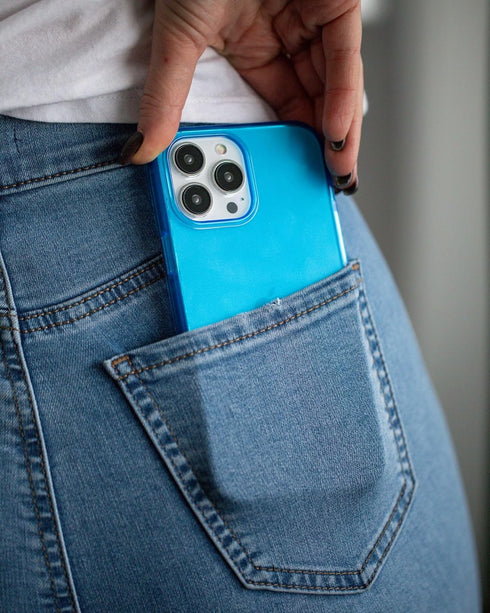 FELONY CASE iPhone 13 Pro Max Neon Blue Clear Protective Case, TPU and Polycarbonate Shock-Absorbing Cover