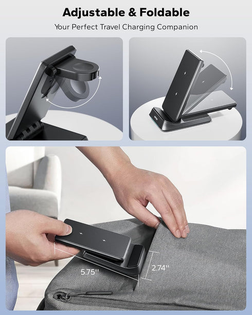 KPON 3 1 S26/S25/S25 Ultra/S24/Z in Charging Station for Samsung, Wireless Charger for Thick Cases, Foldable Phone