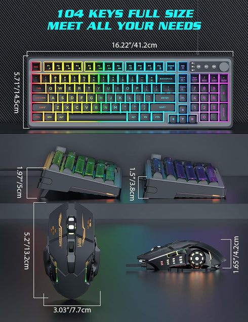 Trueque 14 26-Key Gaming Keyboard and Mouse Combo - RGB Backlit Lighting Effects, USB Wired Computer Keyboard