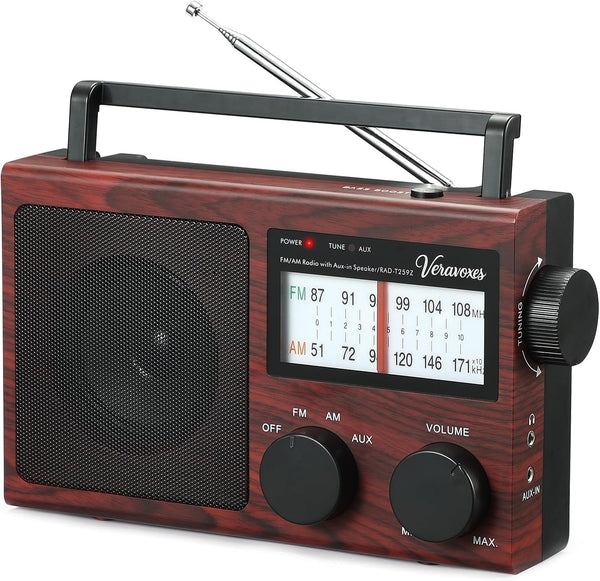 Veravoxes Portable AM/FM Radio with Bass Control, Equipped with a Built-in high-Power Speaker,