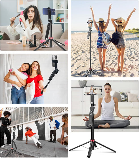 Huryfox 71 inch Selfie Stick Phone Tripod - Tall Cell Phone Holder with Detachable Wireless Remote, Phone Stand
