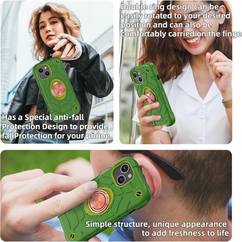 KCJ iPhone 15 Case (6.1") - Avocado, Soft Silicone + Hard PC, Full Body Protection, Includes 2 Screen Protectors & Ring