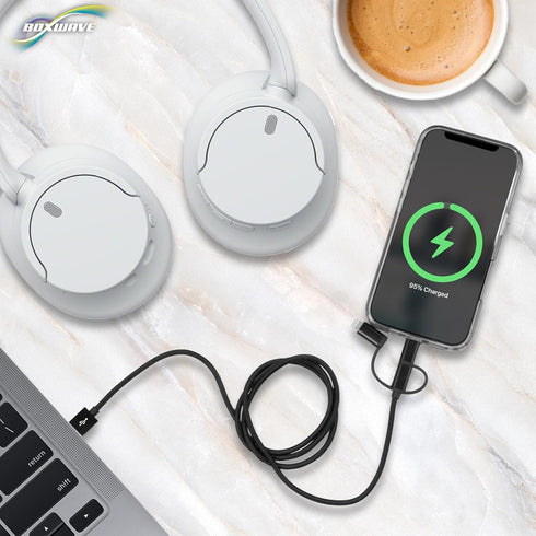 BoxWave D19 MP3 3-in-1 Cable Compatible with RUIZU Bluetooth Player - AllCharge Cable - Jet Black