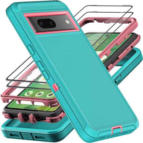 Google Pixel 7 Case, Military Grade 3 in 1 Heavy Duty Shockproof/Dust Proof with 2Pcs Tempered Glass Protector