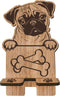 Dog Theme Wooden Phone Holder - Pug, Charging Station for E-Book, Smart Phones, Tablets, Desktop Organizer (Dog Lover