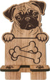Dog Theme Wooden Phone Holder - Pug, Charging Station for E-Book, Smart Phones, Tablets, Desktop Organizer (Dog Lover