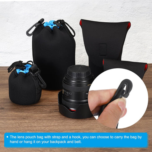 PATIKIL Camera Lens Bag, 2.8" ID x 3.9" H, Drawstring Pouch, Thick Neoprene, Black, Purple, for DSLR Lens