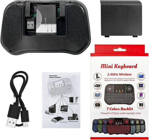 Mini Wireless Keyboard with Touchpad Mouse Combo, 7 Colors RGB Backlit, Portable 2.4Ghz for Android TV, Smart TV, PC,